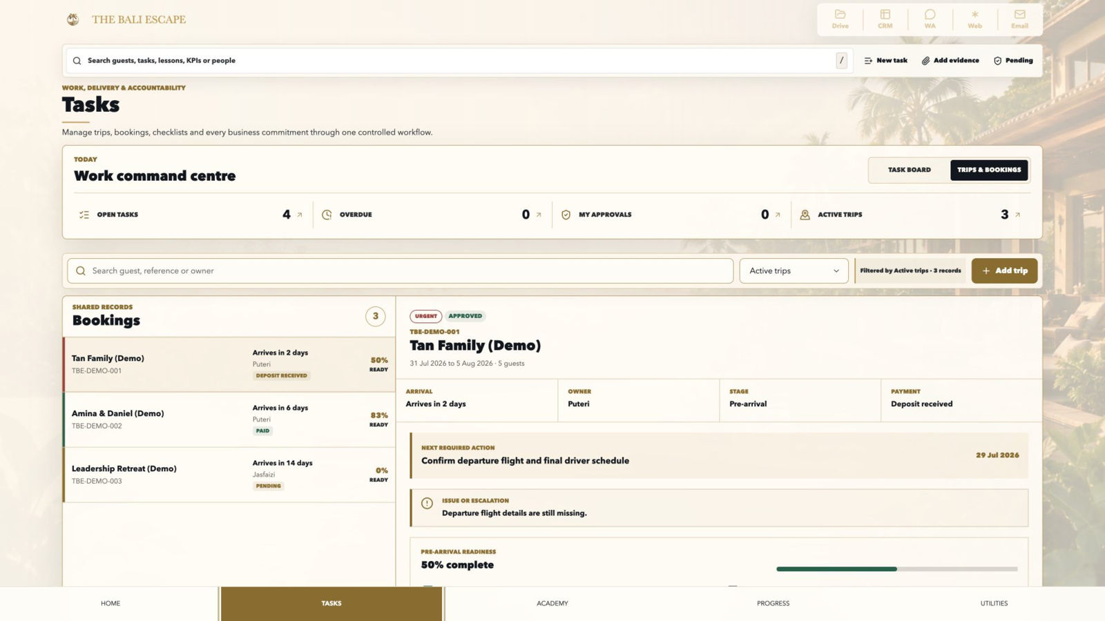 Final BOS Portal task workspace for Bali Escape